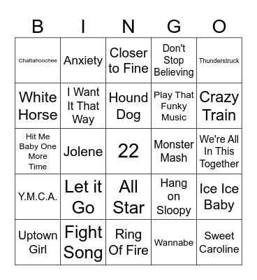 Bradford - Song Bingo Card