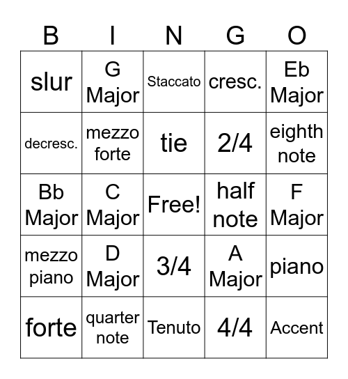 Sightreading Factory Bingo Chamber Orcestra Bingo Card