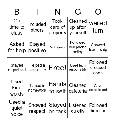 PBIS BINGO Card