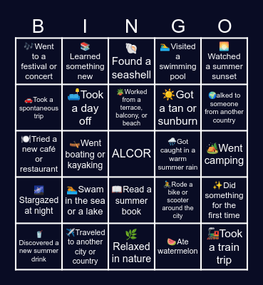 SUMMER Bingo Card