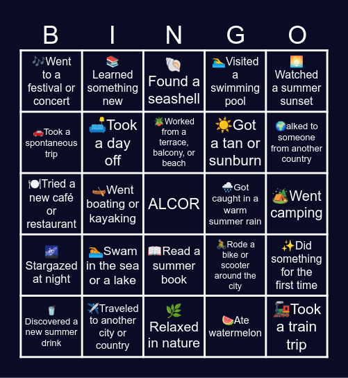 SUMMER Bingo Card