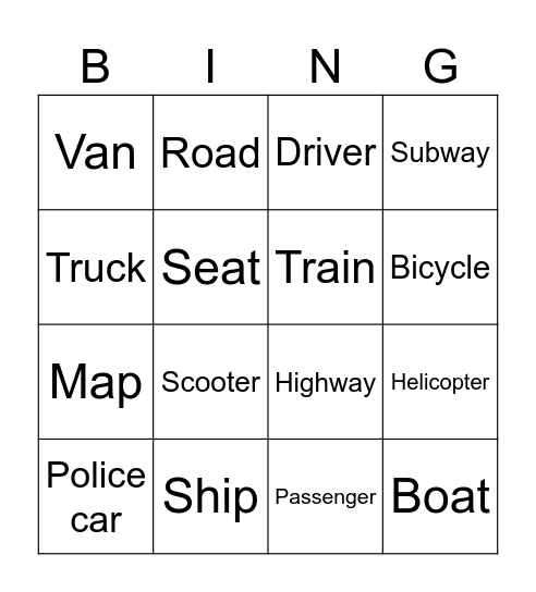 Transport Bingo Card