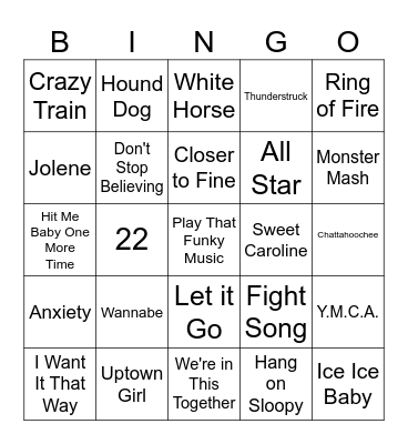 Bradford - Song Bingo Card