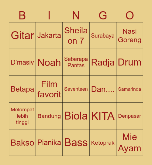 Bryan Bingo Card