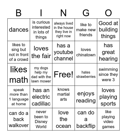 Mrs. Greenwell's Class Bingo Card