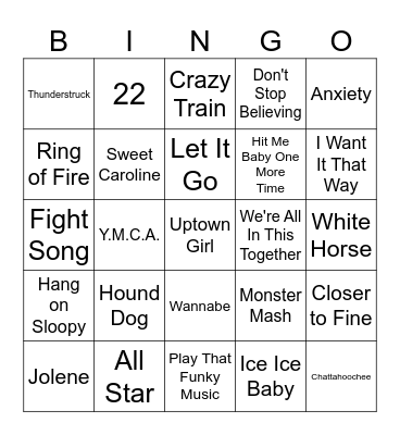 Bradford - Song Bingo Card
