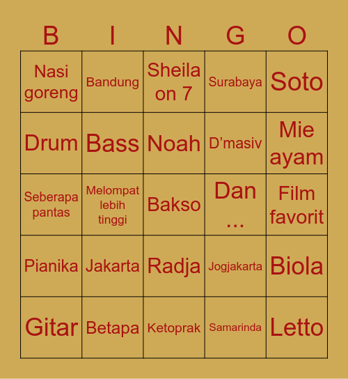 Bryan Bingo Card