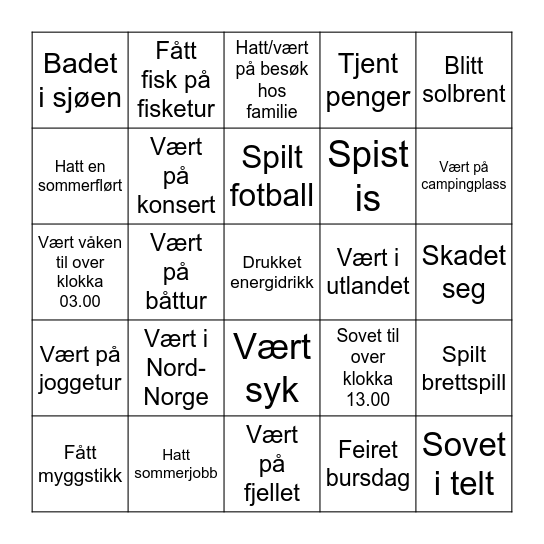 Feriebingo Card