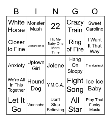 Bradford Song Bingo Card