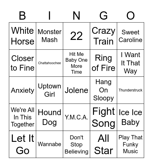 Bradford Song Bingo Card
