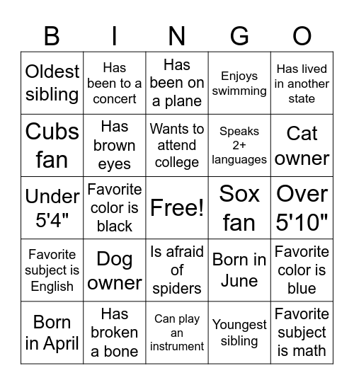 Garcia Bingo Card