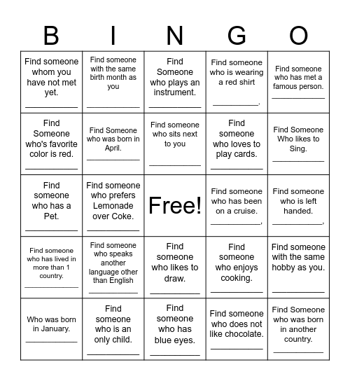 Ice Breaker Bingo Card