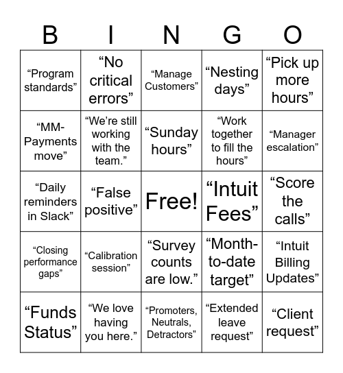 GBSG Team Bingo Card