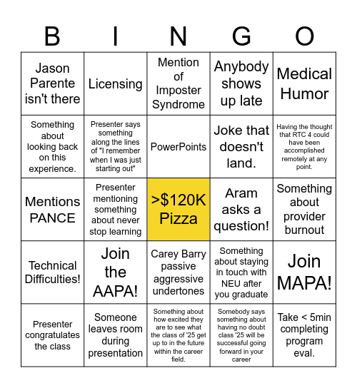RTC 4 Bingo Card