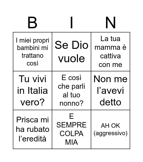 Litigo con nonno Bingo Card