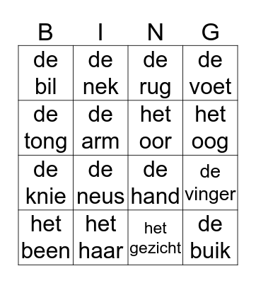 het lichaam Bingo Card