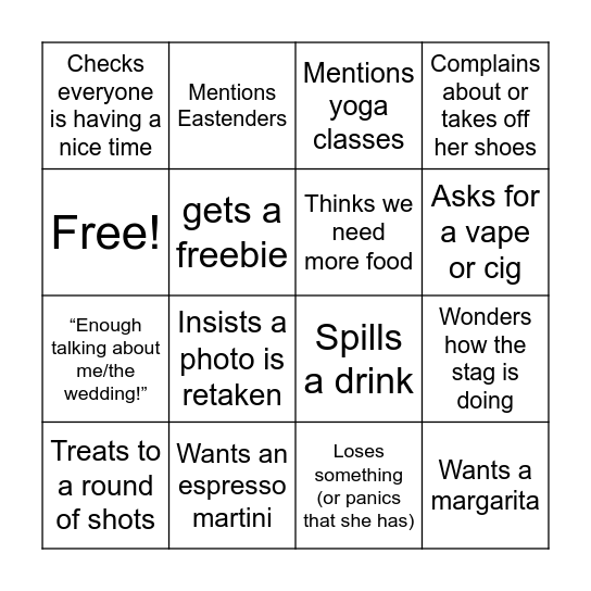 Zayna Bingo Card