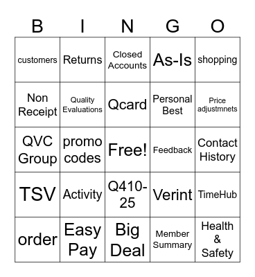 QVC Terms Bingo Card