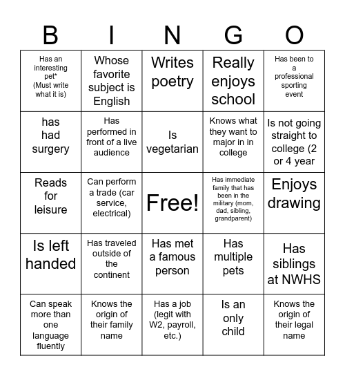 Untitled Bingo Card