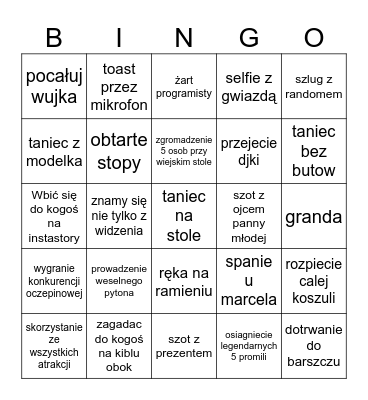 Damian Wedding Bingo Card