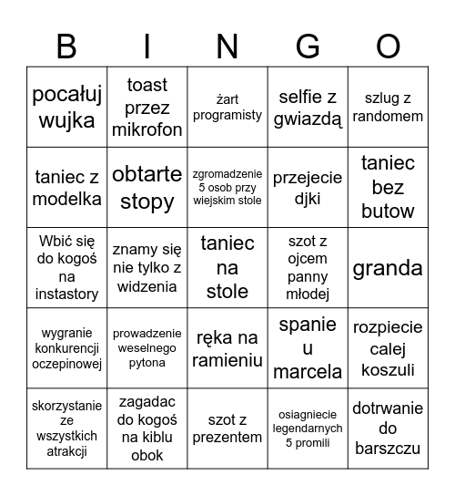 Damian Wedding Bingo Card