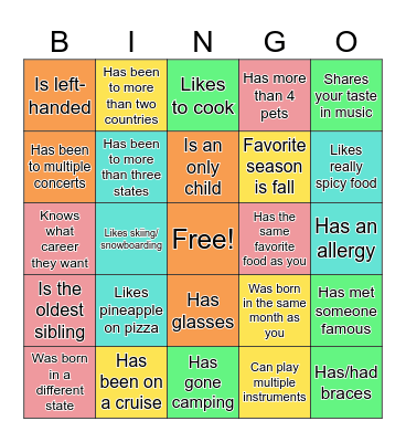 Bingo: Find Someone Who... Bingo Card