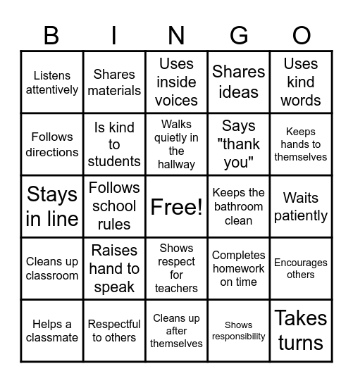 Excellence in School Bingo Card
