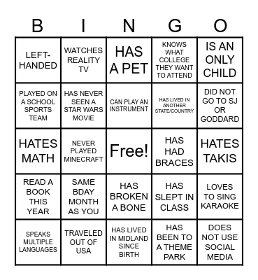Icebreaker Bingo Card