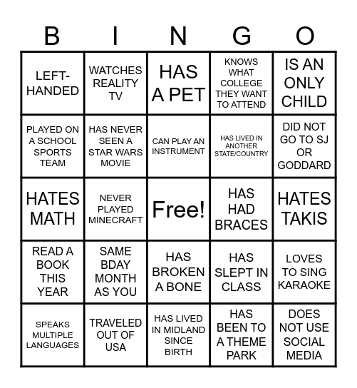Icebreaker Bingo Card
