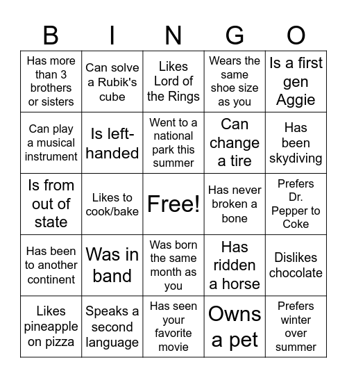 Find a buddy who.. Bingo Card