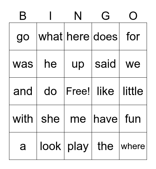 HFW bingo Card