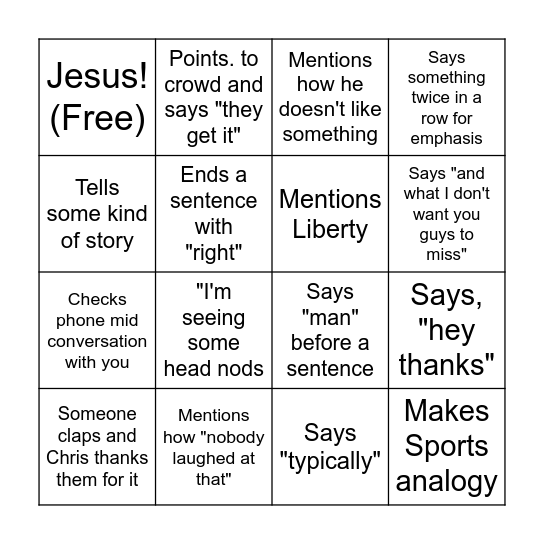 Chris Bingo Card
