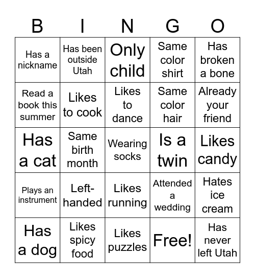Back to School BINGO Card