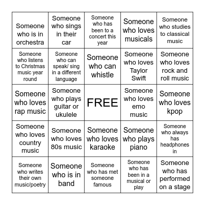 Musician Bingo 3rd Hour Bingo Card