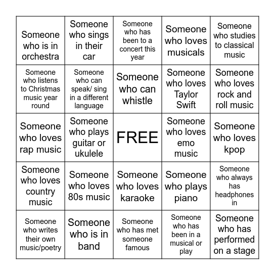 Musician Bingo 3rd Hour Bingo Card