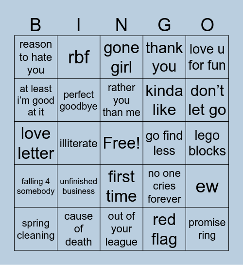 NERIAH Bingo Card