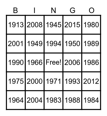 YEAR OF LIFE Bingo Card