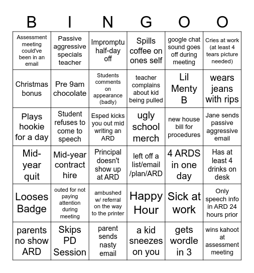 SLP year Bingo Card