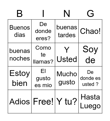 SPANISH 1 BINGO Card