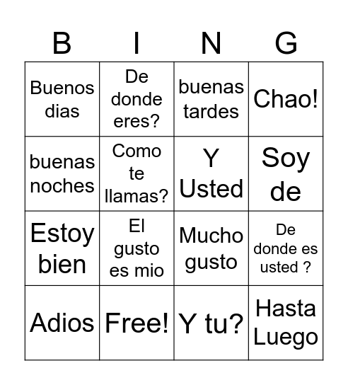 SPANISH 1 BINGO Card