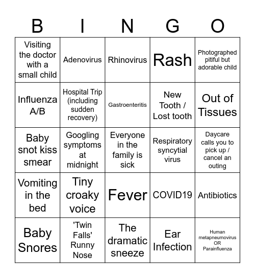 Young Family Disease Bingo Card