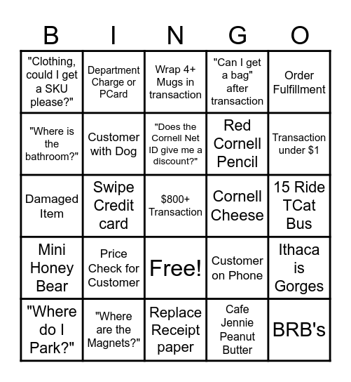 Cornell Store Register Team Bingo Card