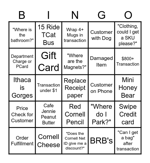 Cornell Store Register Team Bingo Card