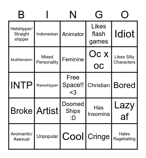 Bingo about me Bingo Card