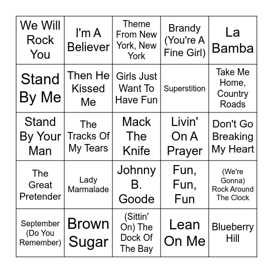 Music Bingo! Bingo Card