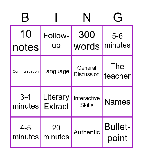 Untitled Bingo Card