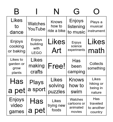 interest Bingo Card