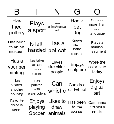 Hill Bingo Card