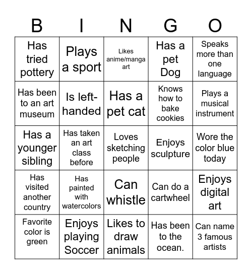 Hill Bingo Card
