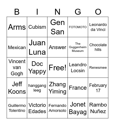 ART BeeNGO Bingo Card
